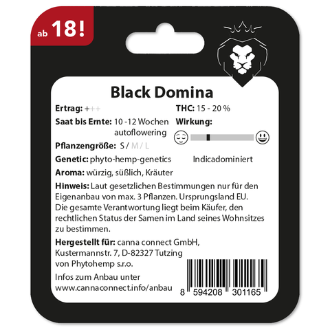 Cannabis Samen Black Domina autoflowering Verpackung back