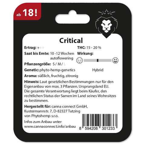 Cannabis Samen Critical autoflowering Verpackung back