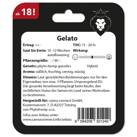 Cannabis Samen Gelato autoflowering Verpackung back