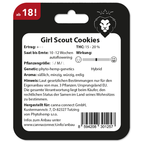 Cannabis Samen Girl Scout Cookies autoflowering Verpackung back