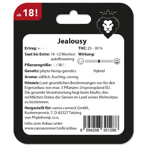 Cannabis Samen Jealousy autoflowering Verpackung back