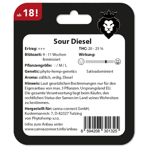 Cannabis Samen Sour Diesel feminisiert Verpackung back